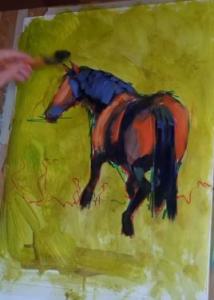 Horse Painting video demonstration part 3 - bringing backgrounds to the fore